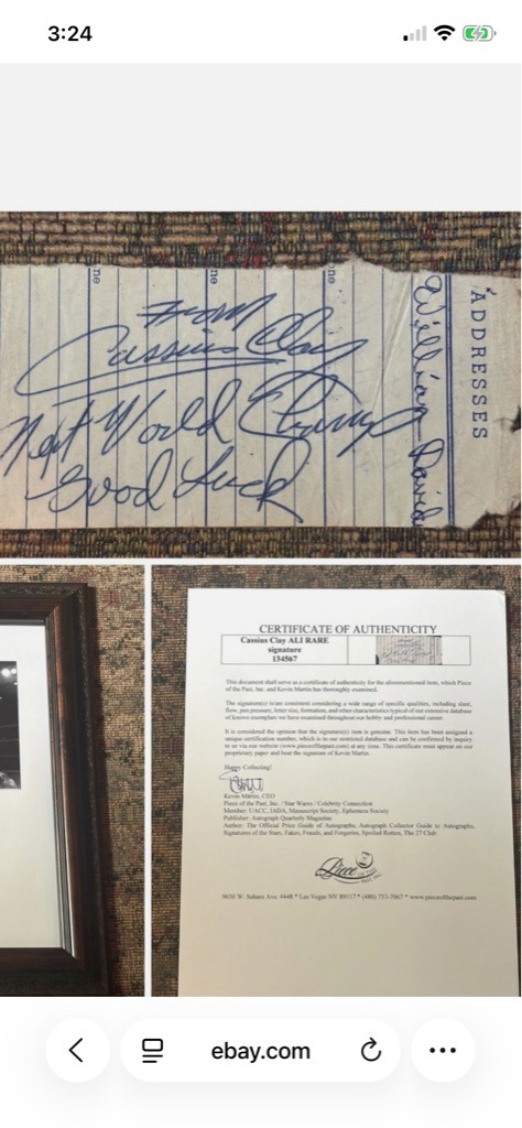 Muhammad Ali (signed as Cassius Clay)