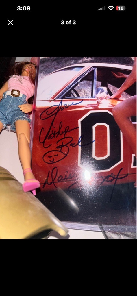 Catherine Bach, John Schneider, and Tom Wopat (The Dukes of Hazzard cast signatures)